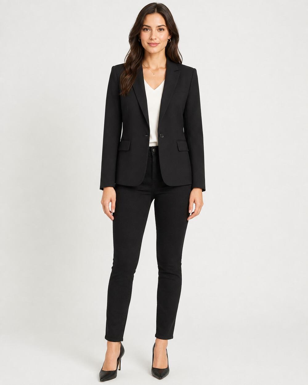 New Express Editor Fitted One Button Black Blazer Women’s Size M